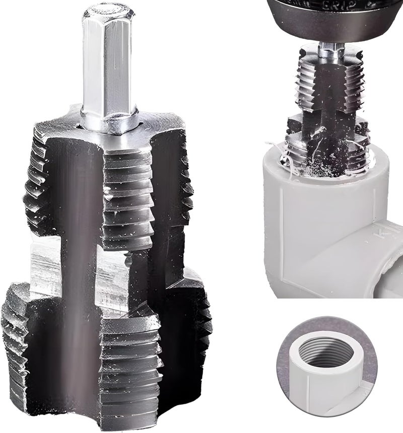 vhemo Electric Drill Compatible PVC Pipe Threader Kit with Various Die Sizes, PVC Thread Maker Tool for Electric Drill, 1/2" 3/4" Tool, Plastic Pipe Threader Kit, Rethreading Tool for Water Pipes (Internal) - Image 1